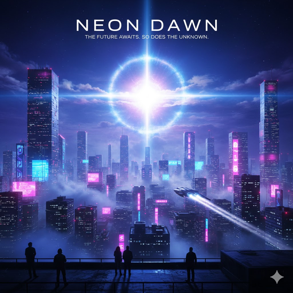 Futuristic skyline with atmospheric glow